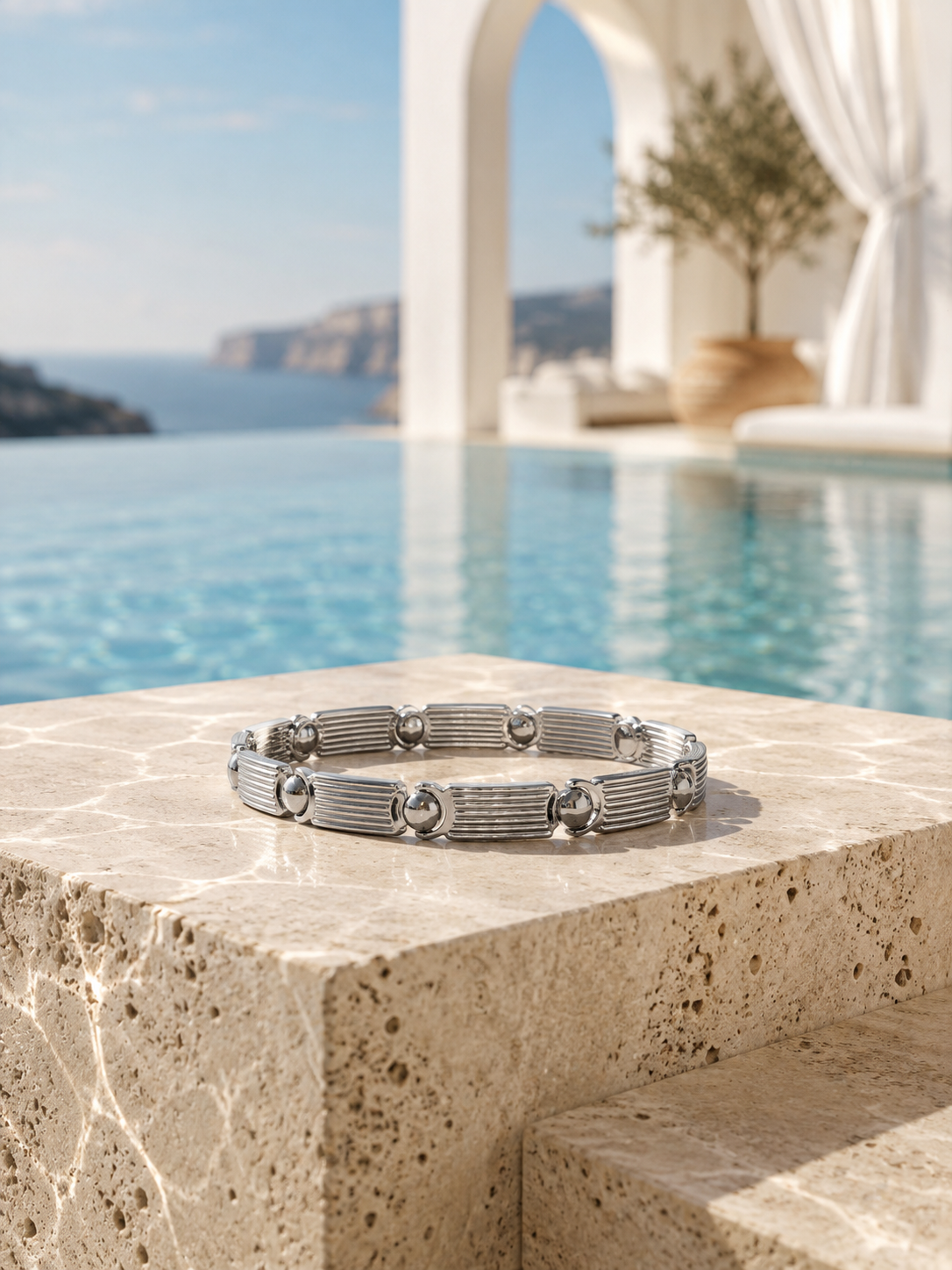 Textured Bar & Bead Men's Bracelet