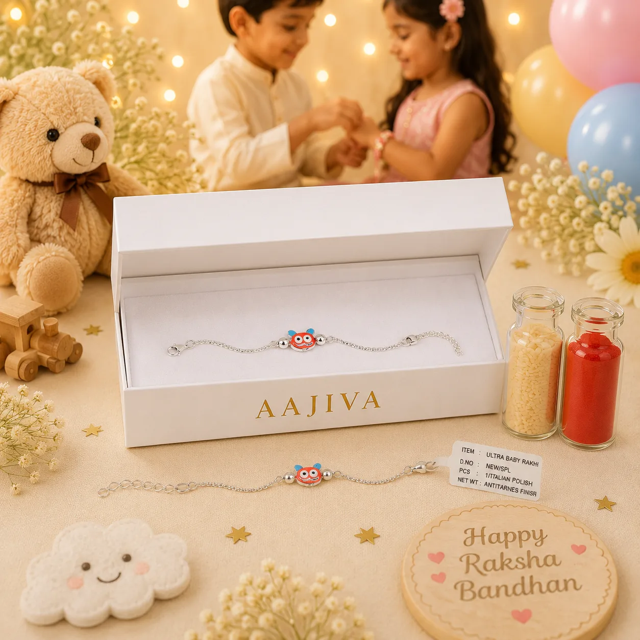 Ultra Baby Rakhi Silver Bracelet – Orange Jagannath Charm