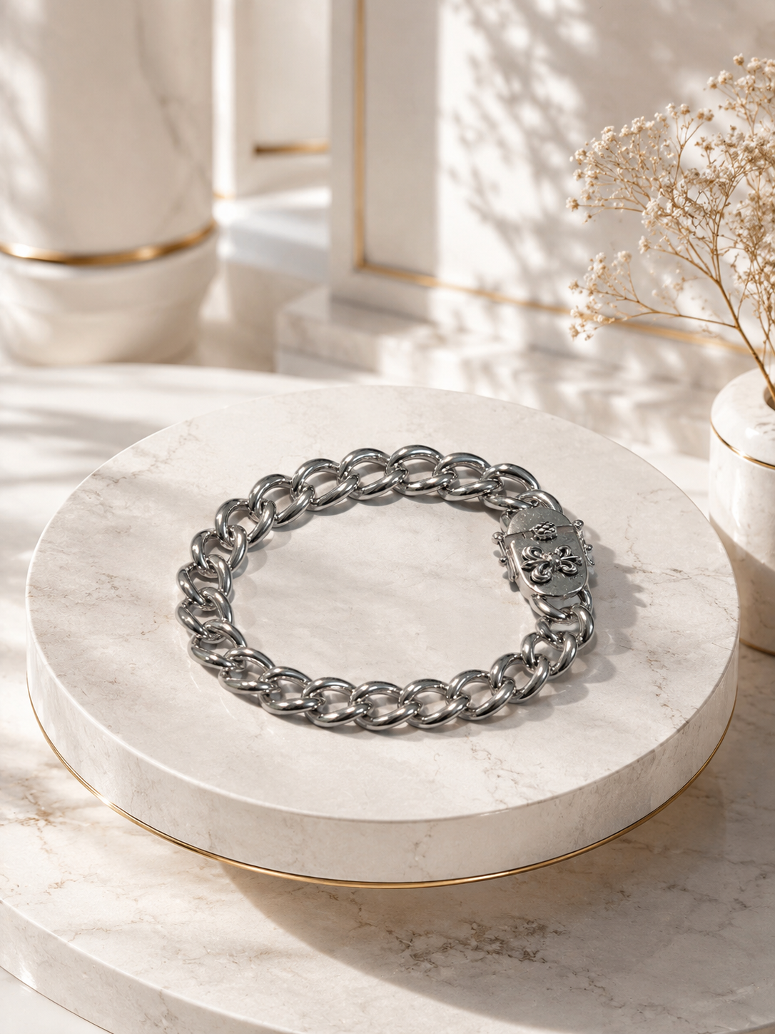 Curb Chain Emblem Clasp Men's Bracelet