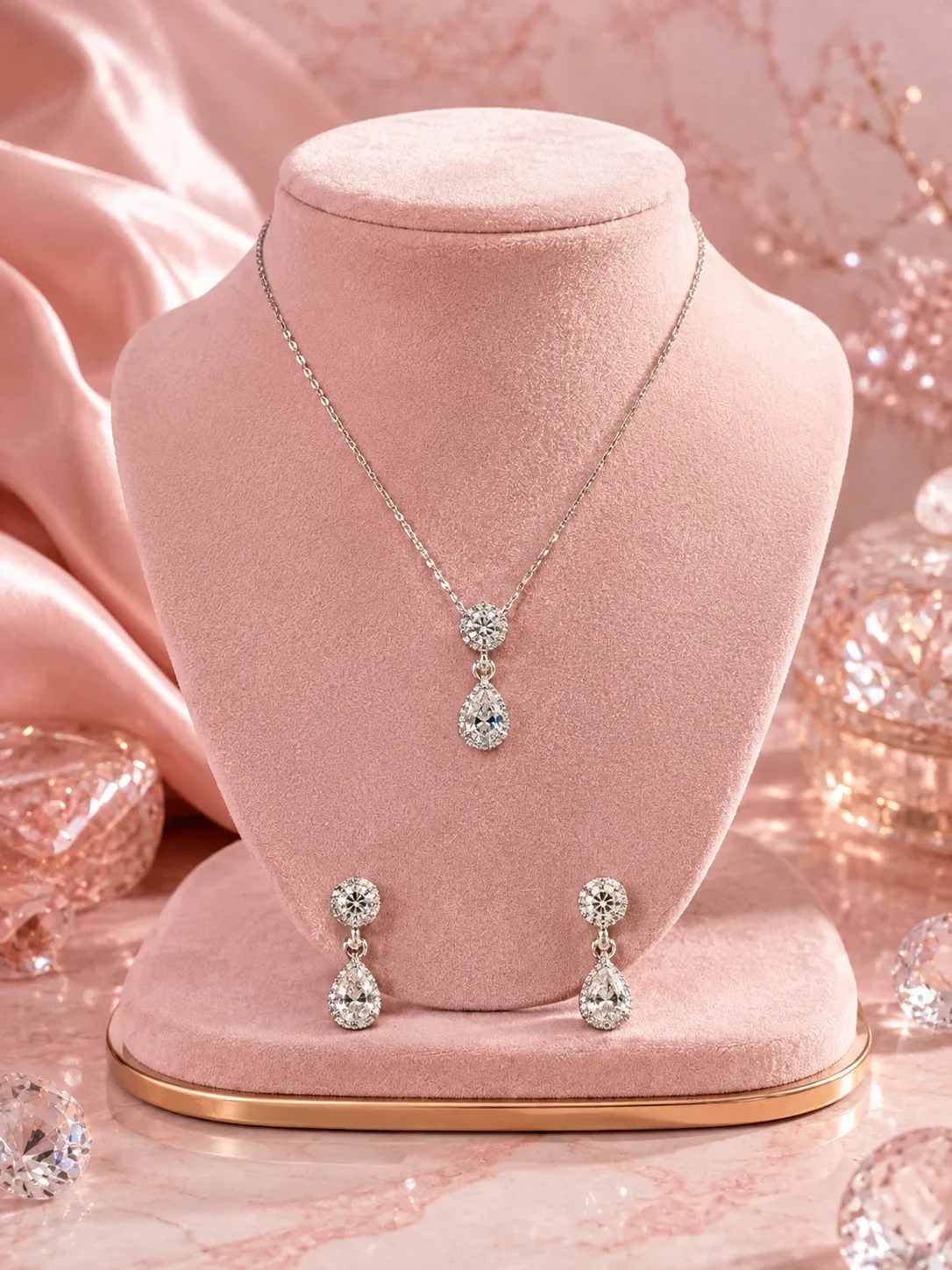 Aurelia Teardrop Solitaire Necklace & Earring Set