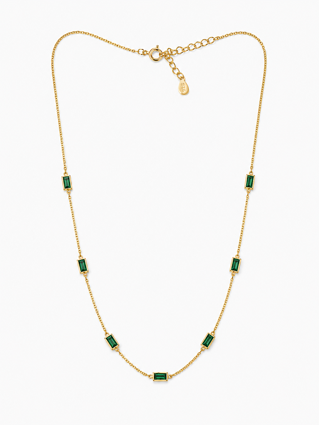 Emerald Baguette Station Necklace (Gold Edition)