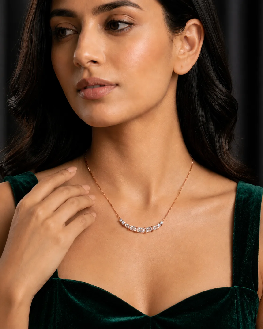 Baguette Crescent Bar Necklace