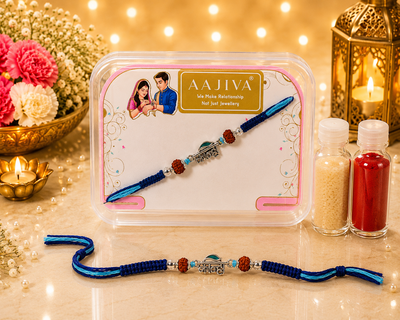 AAJIVA Kanha Script Silver Rakhi - Blue