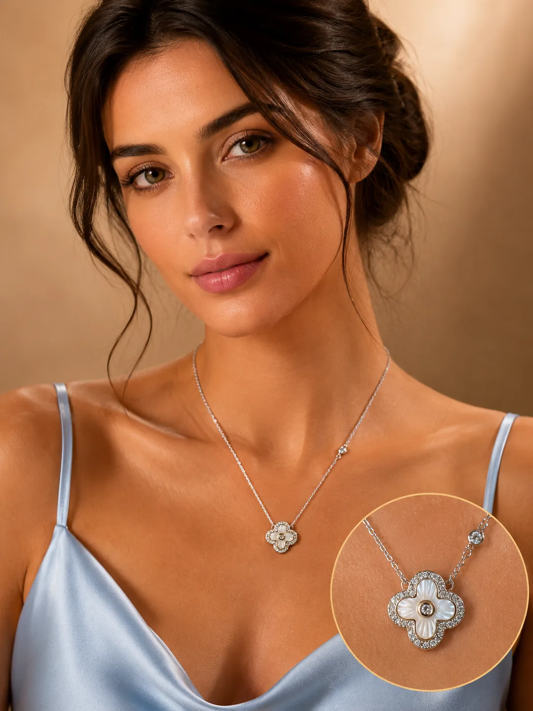 Mother-of-Pearl Clover Halo Necklace