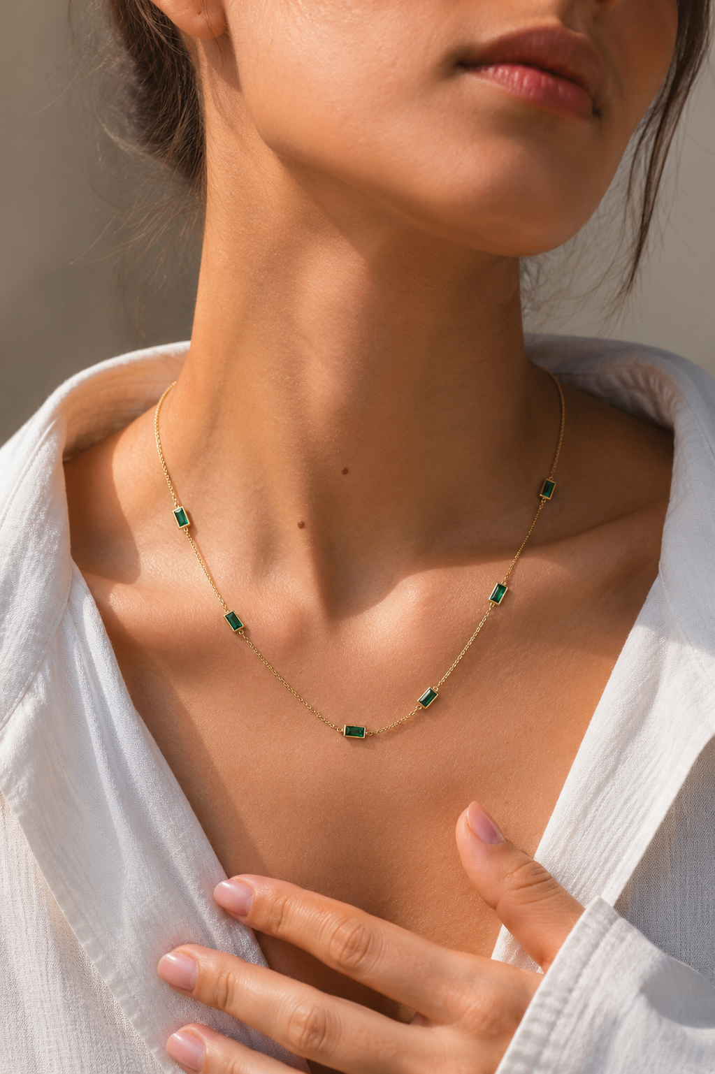 Emerald Baguette Station Necklace (Gold Edition)