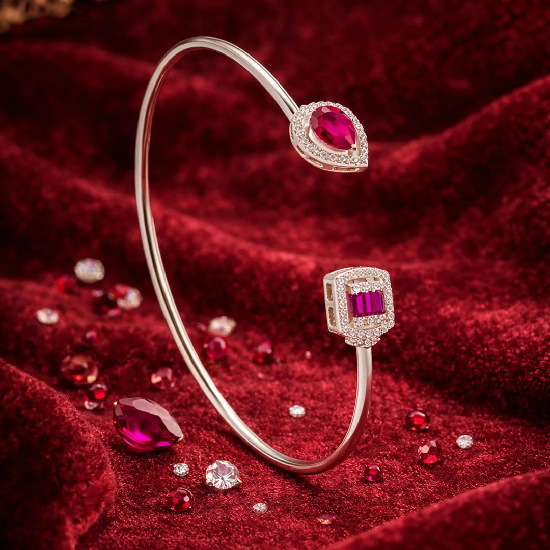 Scarlet Ruby Halo Open Cuff Bracelet