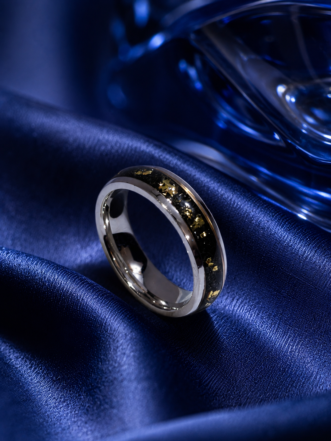 Gold Flake Obsidian Inlay Band Ring