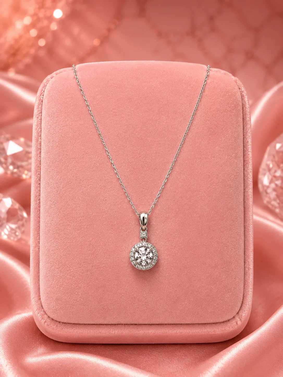 Celeste Round Halo Solitaire Necklace & Earring Set