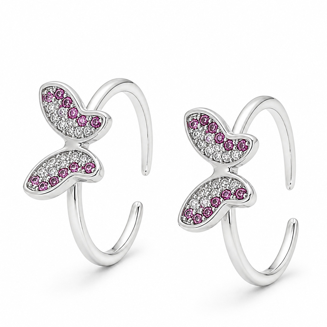 Papillon Pink & White Pavé Butterfly Toe Ring (Pair)