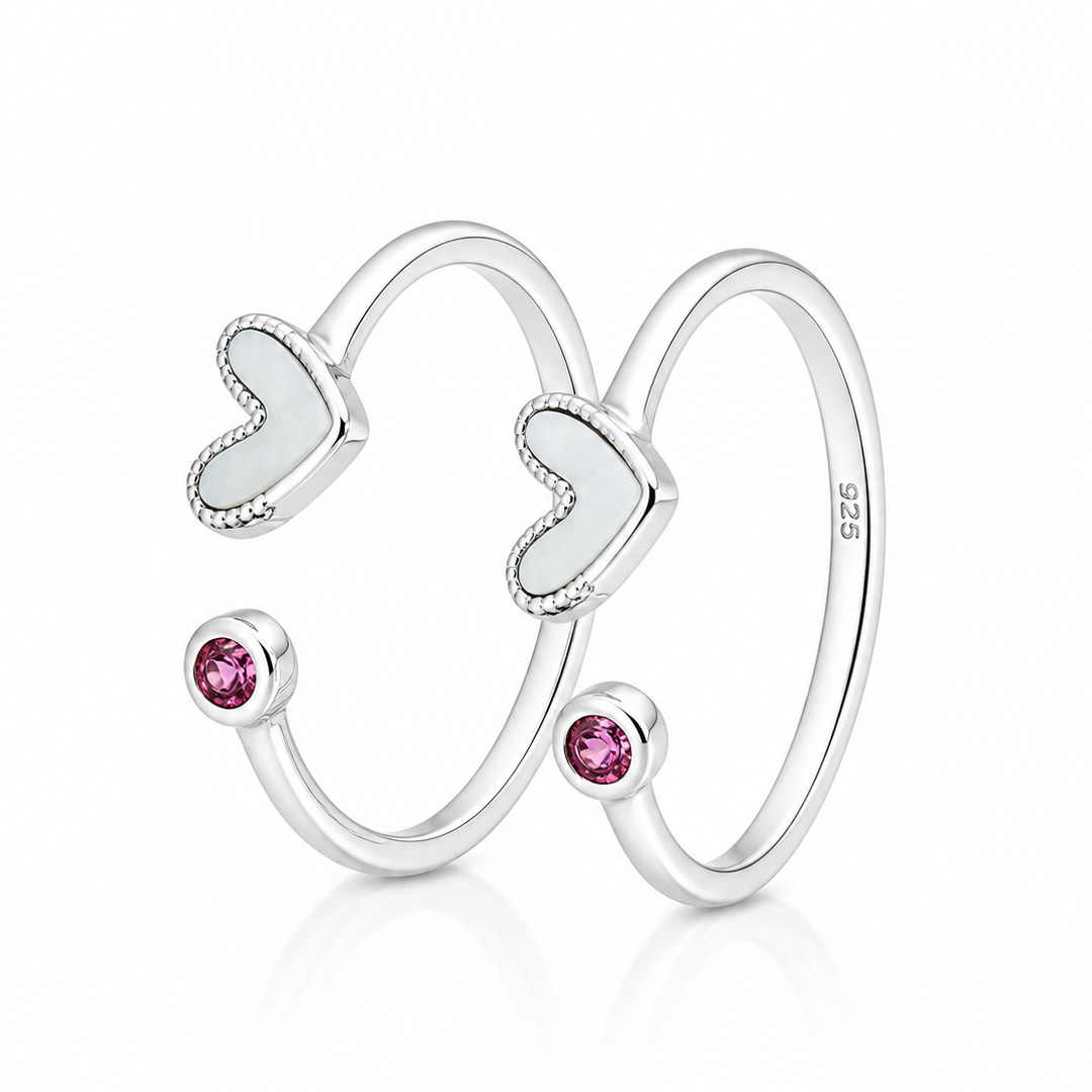 Mira Mother-Of-Pearl Heart Open Cuff Toe Ring (Pair)