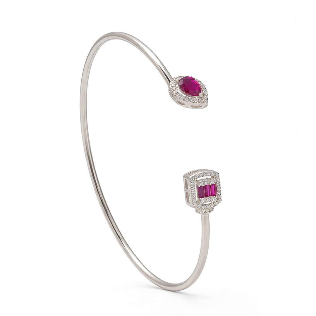 Scarlet Ruby Halo Open Cuff Bracelet