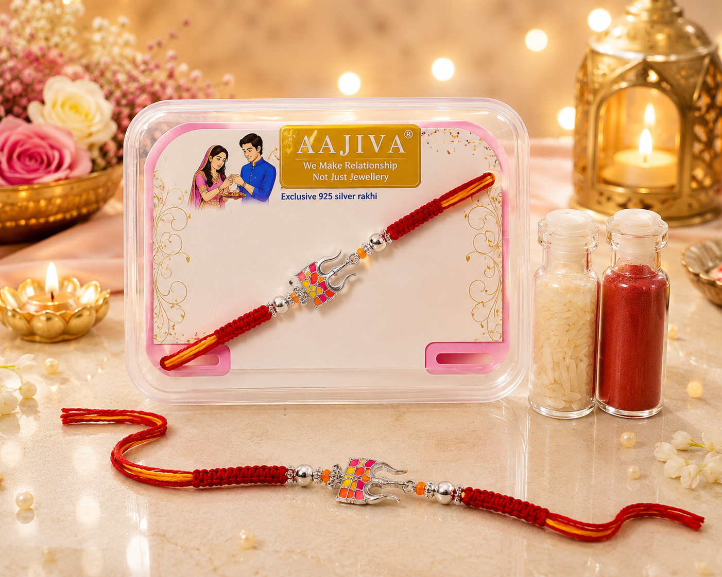 Aajiva Trishul Meena Silver Rakhi