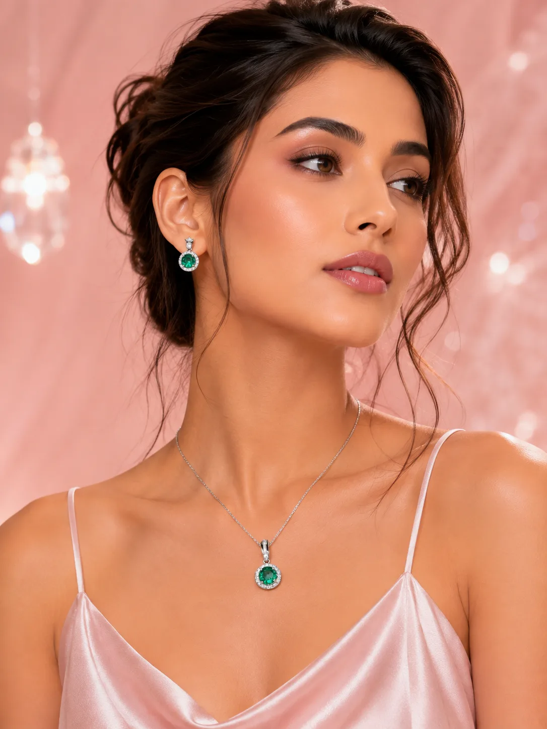 Emerald Isle Round Halo Necklace & Earring Set