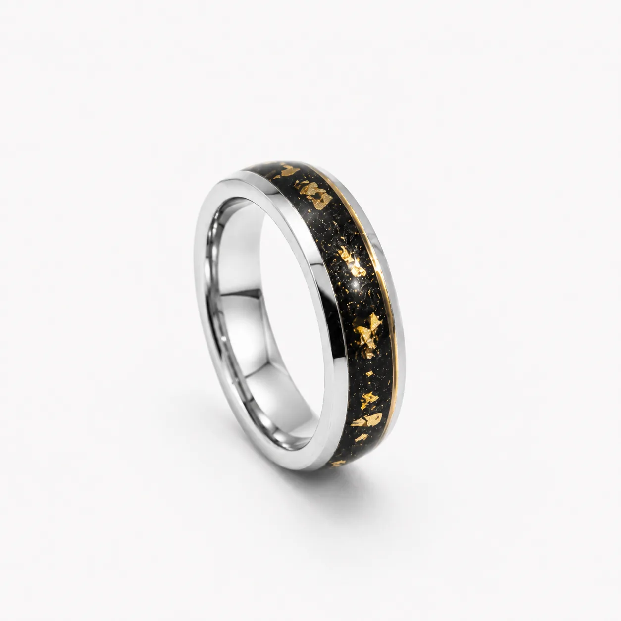 Gold Flake Obsidian Inlay Band Ring