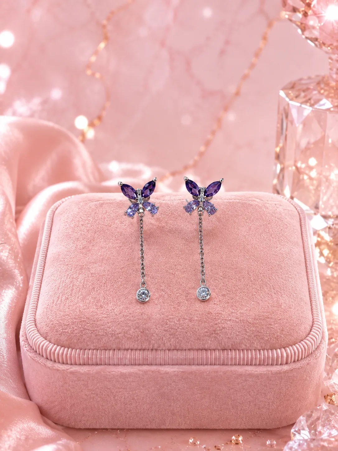 Crystal White Twin Butterfly Necklace & Earring Set