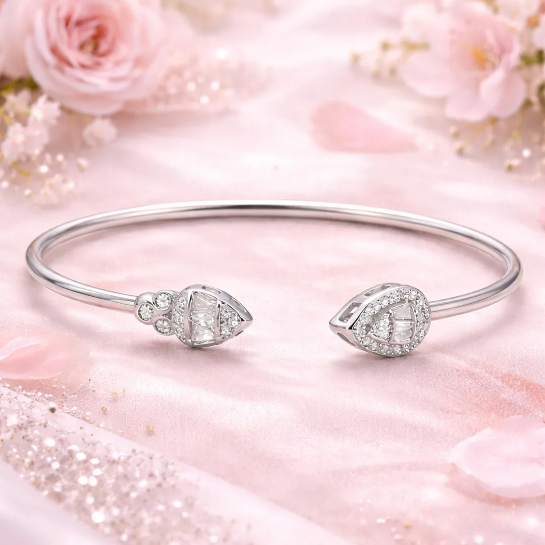 Bianca White Halo Open Cuff Bracelet
