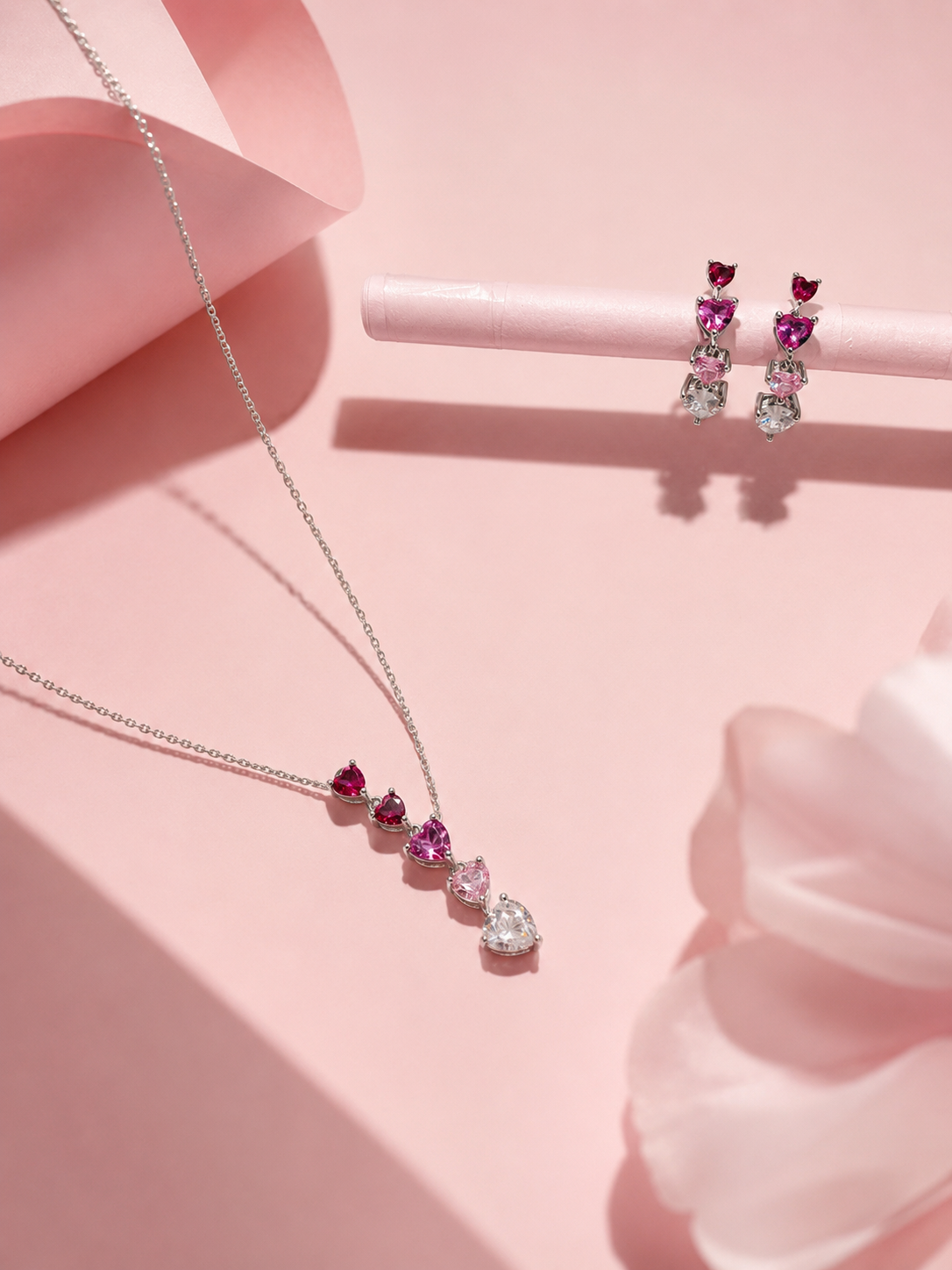 Ombre Heart Gradient Necklace & Earring Set