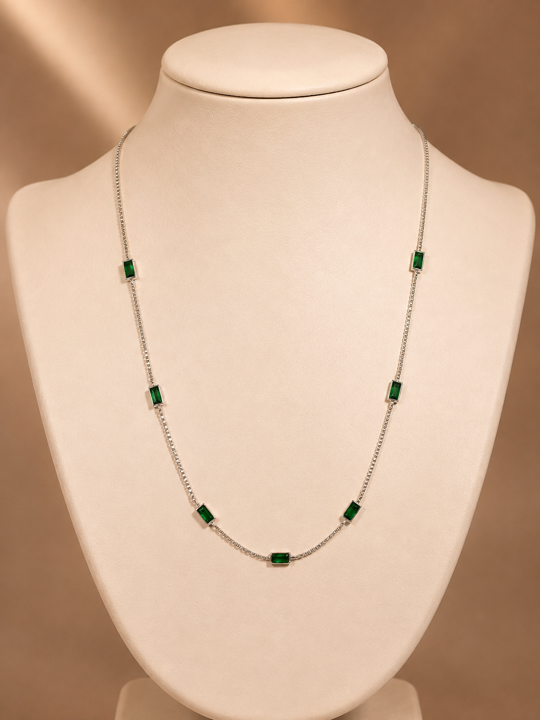Emerald Baguette Station Necklace (Gold Edition)