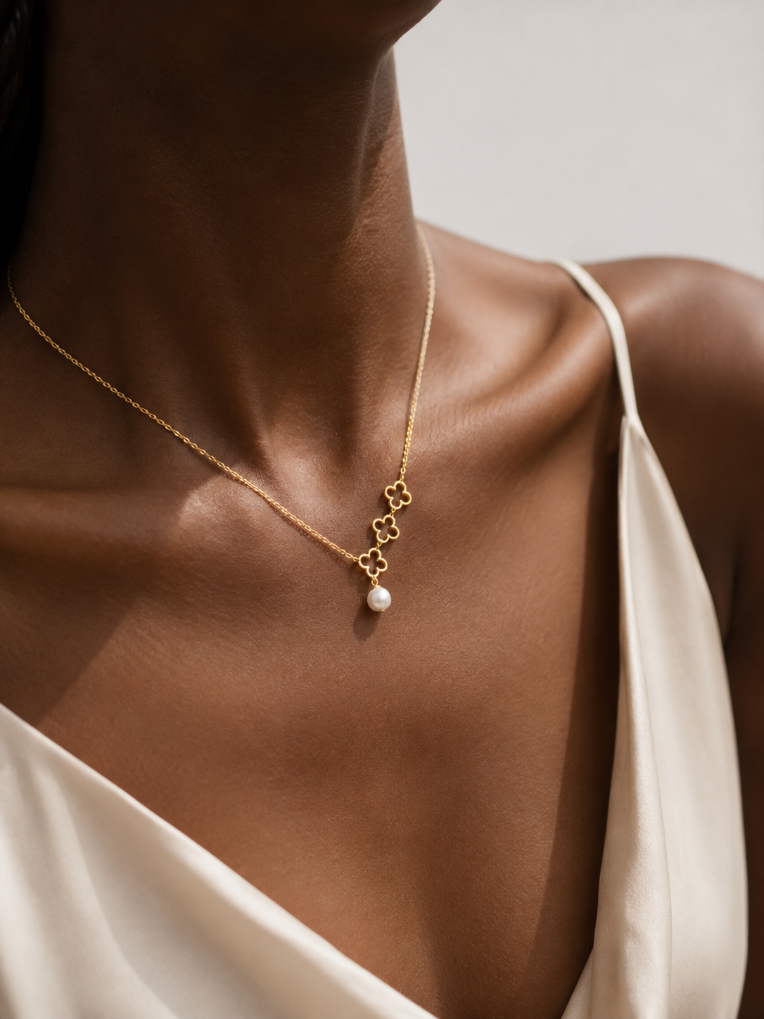 Trio Floret & Pearl Drop Necklace