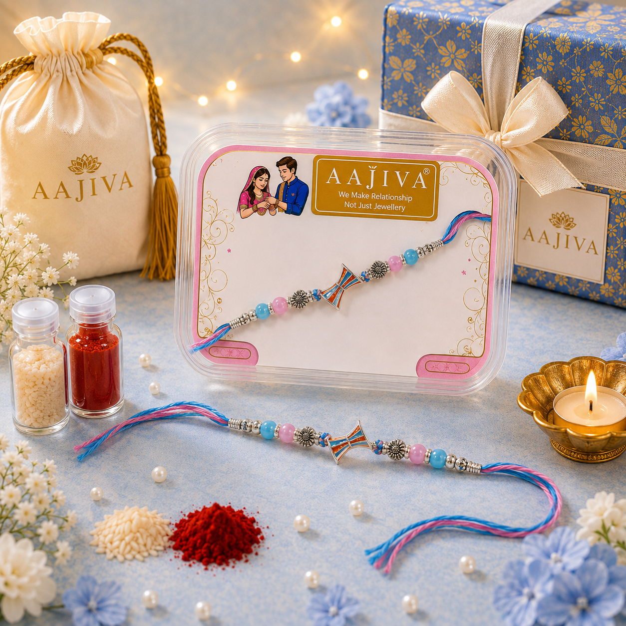 Aajiva Damru Charm Silver Rakhi