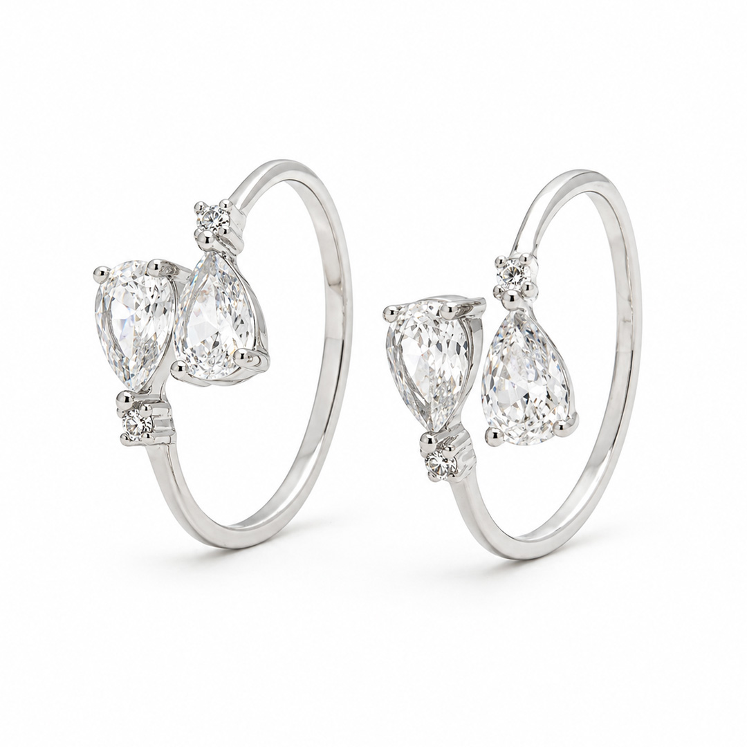 Bowtie Duo Pear Open Cuff Toe Ring (Pair)